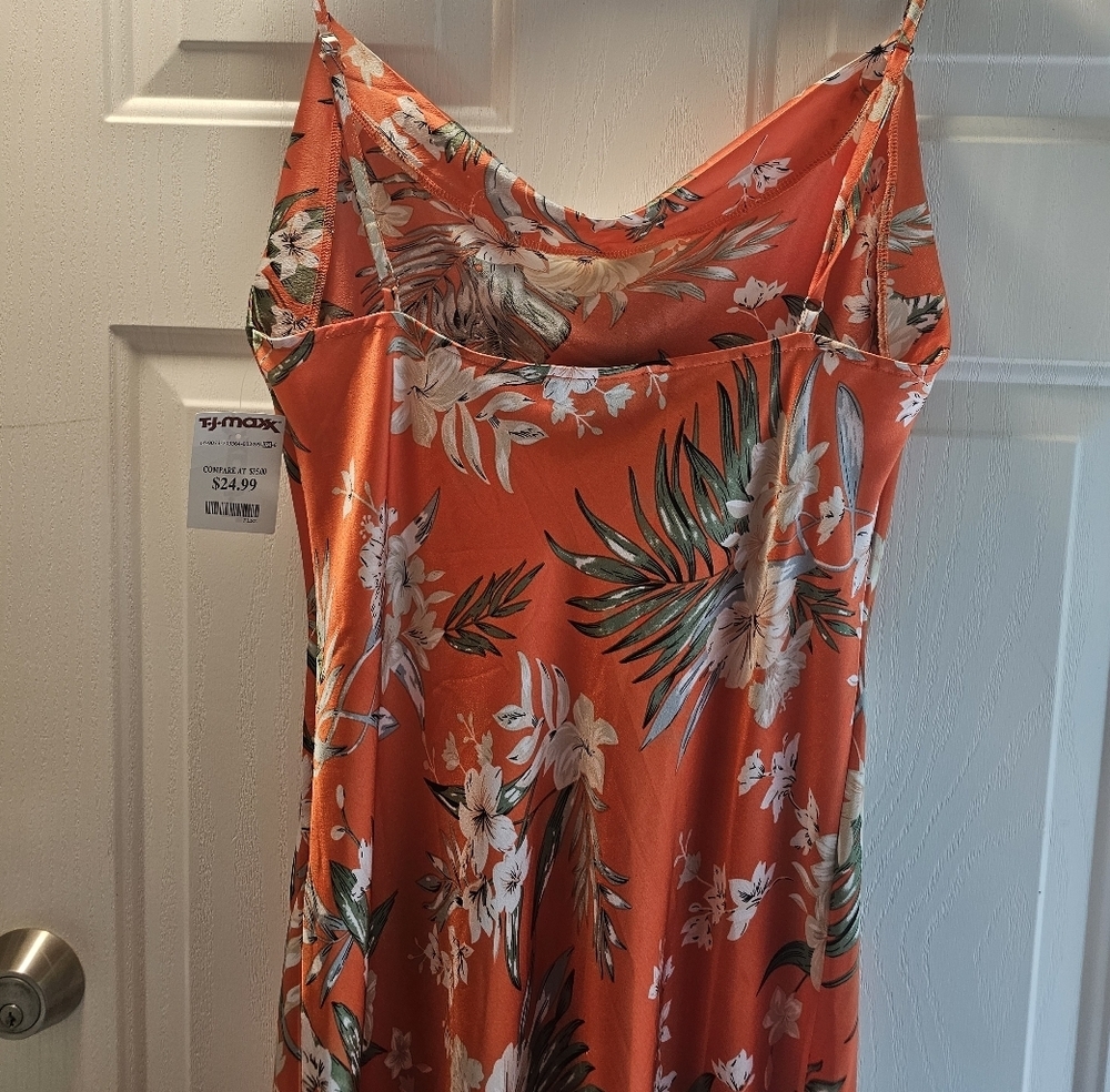Floral Orange Sunmer Dress Size M - Picture 5 of 10